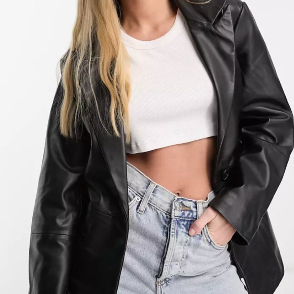 Jaclyn Smith Black Leather Blazer Jacket